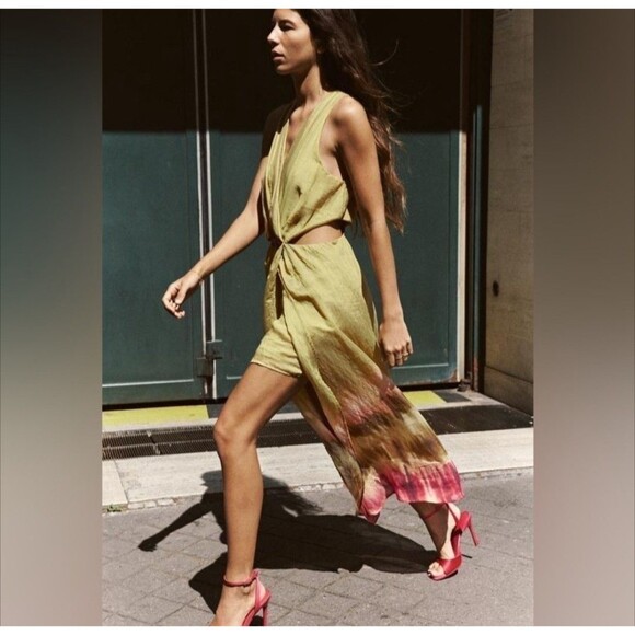 ZARA WOMAN SS24 TIE DYE CUT Out Tie Dye MIDI DRESS MULTICOLORED | XS - Picture 4 of 13